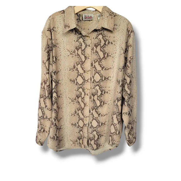 90s Bill Blass Jeans Women's Snake Print Shirt - large - Picture 1 of 8